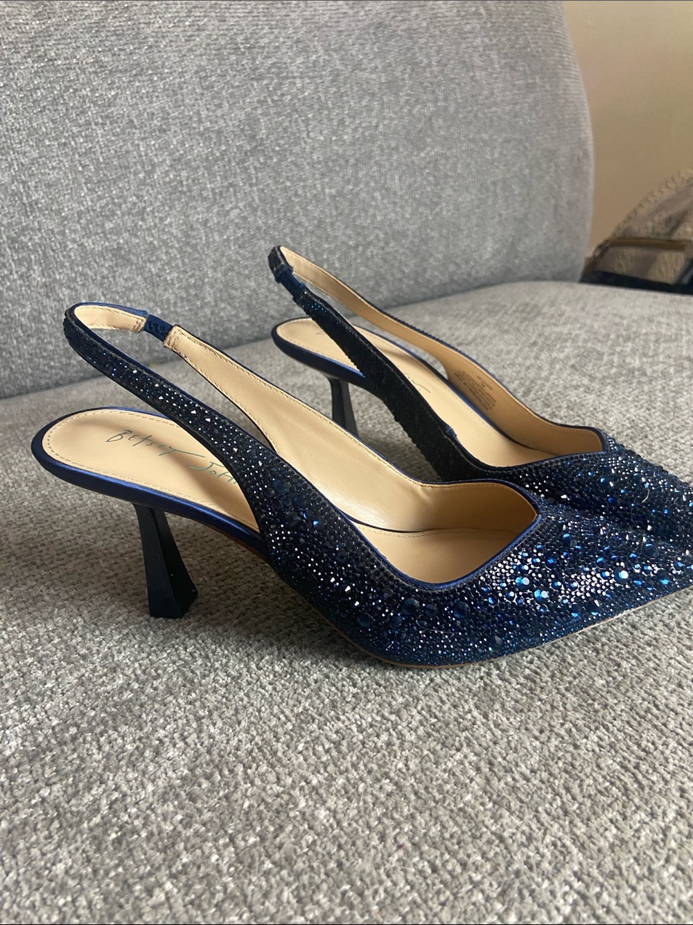 Betsey Johnson Navy Crystal Pointed Slingback Heels size 7M - Picture 12 of 16